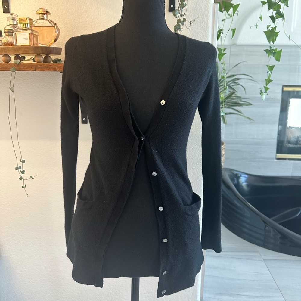 Black Saks cashmere button up fitted cardigan